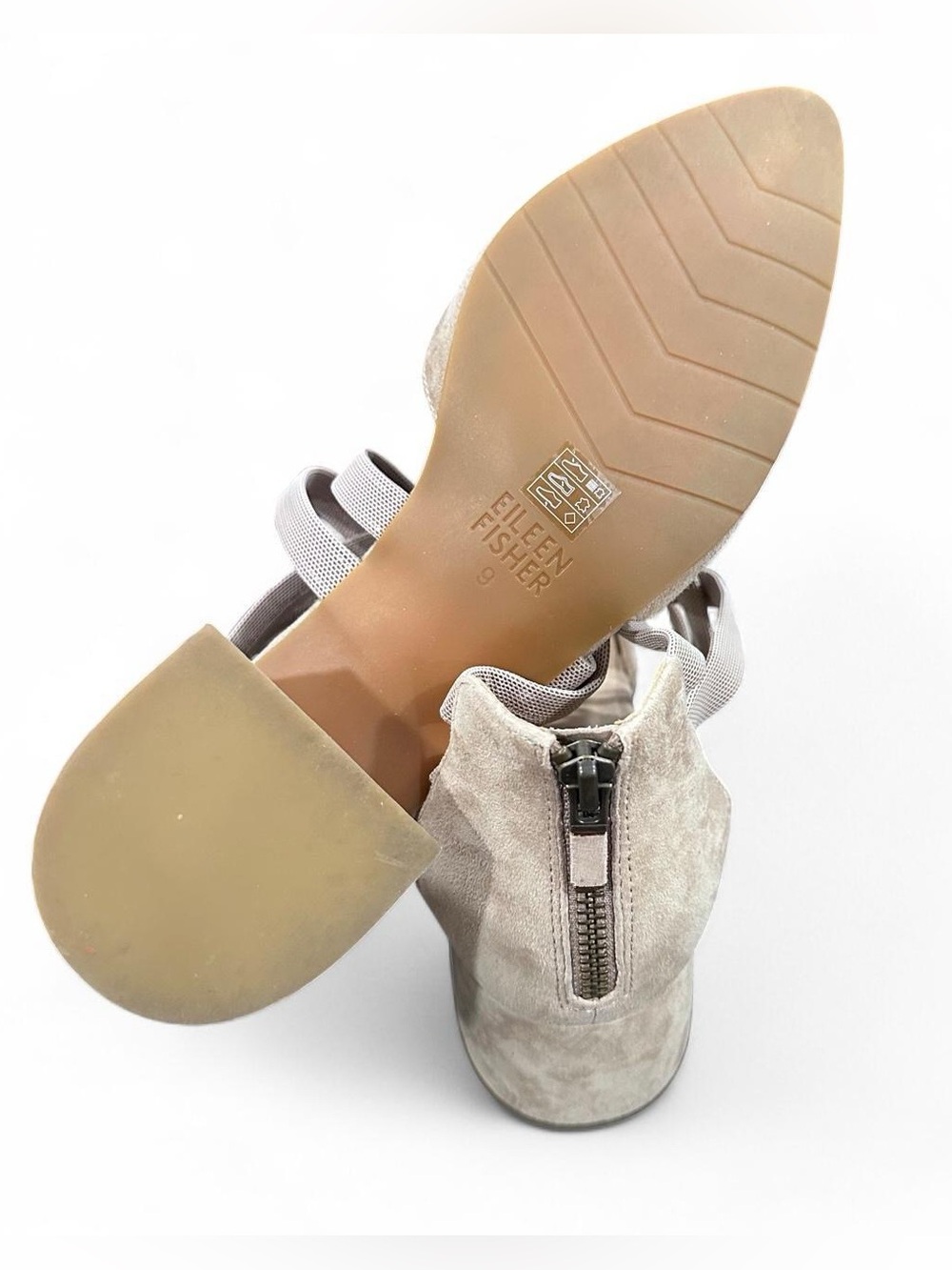 Eileen Fisher Light Taupe Suede Pointed Toe Strappy Block Heel - Picture 7 of 8
